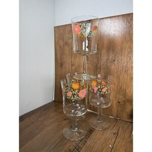 4 Corelle Wildflower Poppies Water Goblets Glasses 6 3/4"